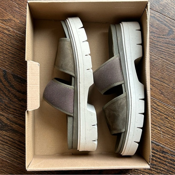 Dr School Suede Blend Olive Terrain Lug- Sole Cushion Platform Slide Sandals NEW - Picture 15 of 16